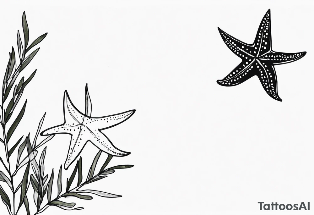 Two different star fish on top of olive branch tattoo idea Two different star fish on top of olive branch tattoo idea