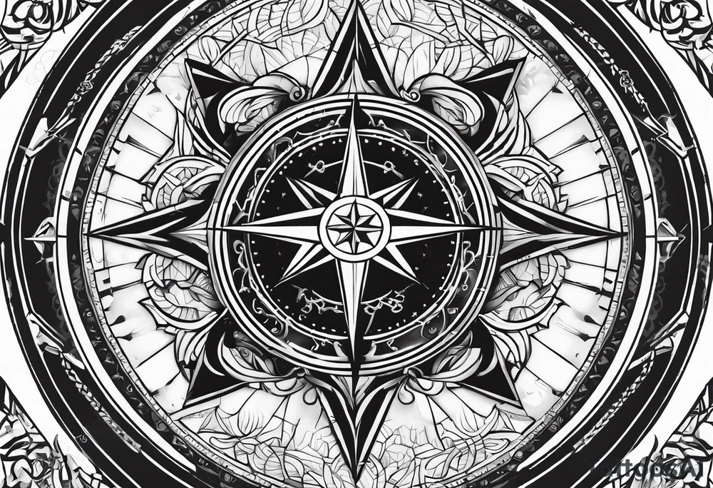 Christian protection symbols over compass tattoo idea