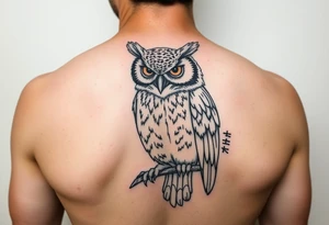background of yosemite in  a owl black fine line tattoo tattoo idea