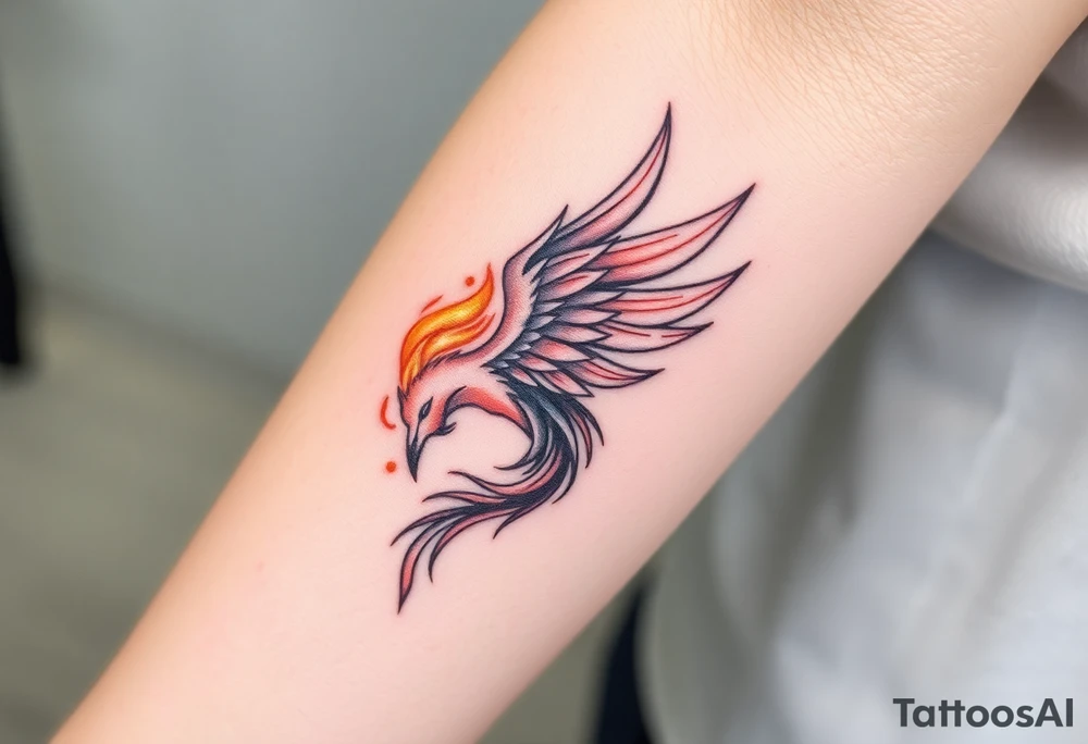 Phoenix with blazing fire from ashes tattoo idea