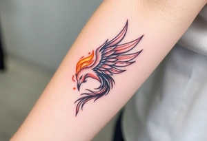 Phoenix with blazing fire from ashes tattoo idea