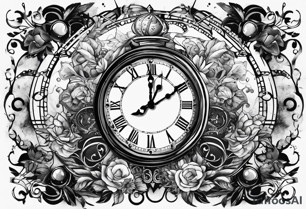space, music, broken clock, cinema tattoo idea