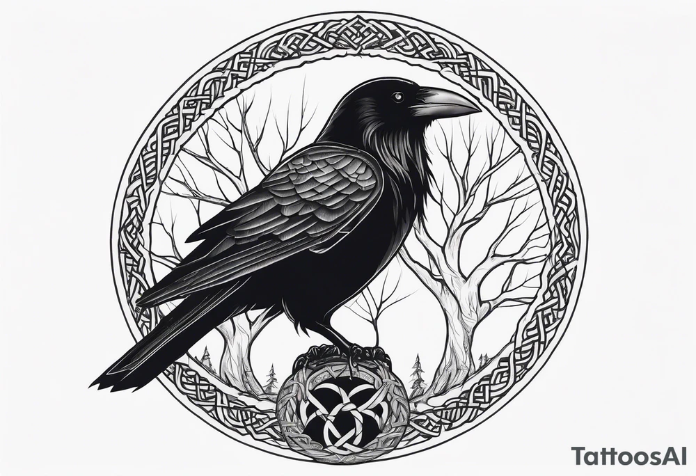 world tree with a raven and knotwork sleeve tattoo tattoo idea