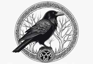 world tree with a raven and knotwork sleeve tattoo tattoo idea
