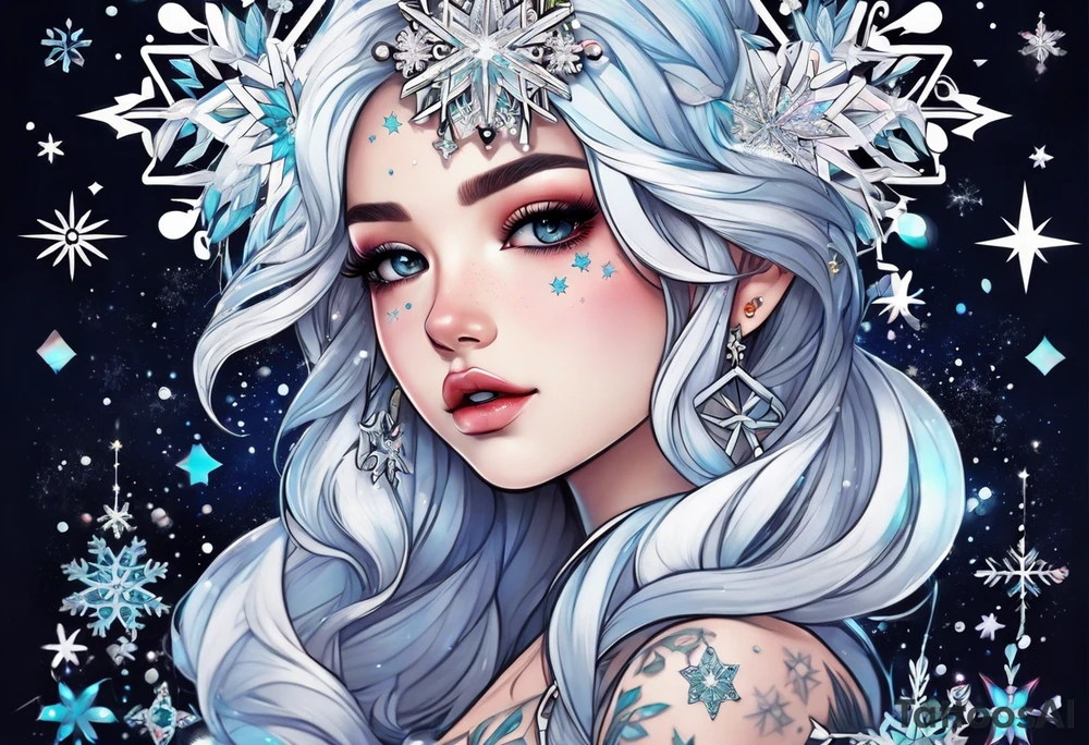 Constellation, kawaii girl , snowflake tattoo idea