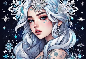 Constellation, kawaii girl , snowflake tattoo idea
