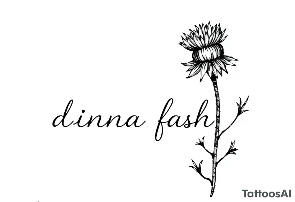 minimaliste simple thistle with dragonfly text : dinna fash tattoo idea