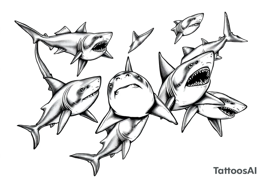 school of sharks from an above view tattoo idea