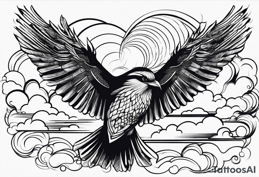 birds and clouds optical illusion tattoo idea