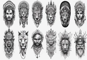 indian realistic leg sleeve with humans and maybe some animals evil looking tattoo idea