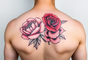 Pink peonie outline deep red rose outline red poppy outline and pink carnation outline tattoo idea