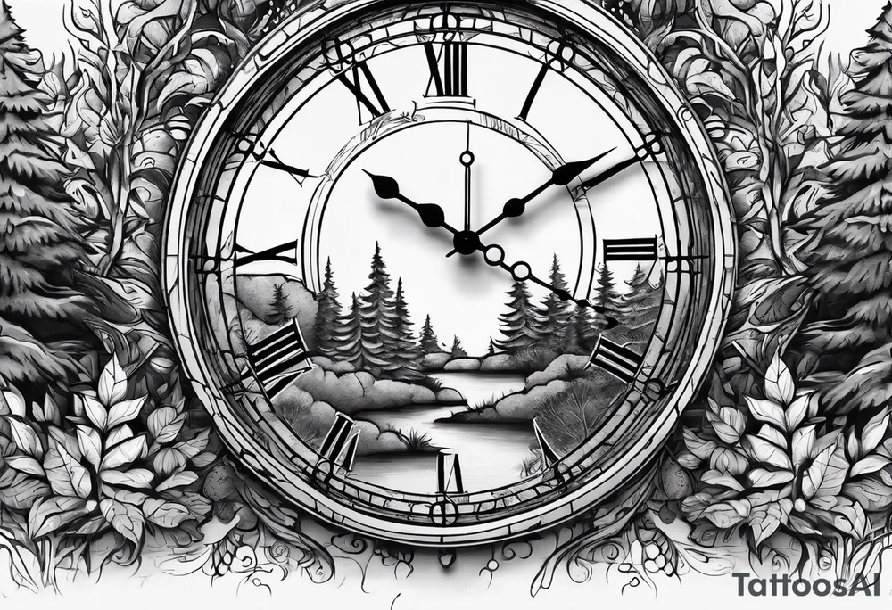 clock, time, forest, underground, grave, crypto tattoo idea