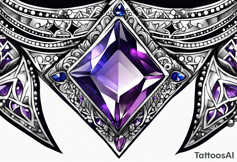 Delicate but strong garter tattoo band with sprinkles of stars and a amethyst, blue sapphire and peridot birthstone tattoo idea