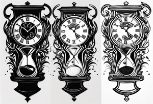 a tattoo mixing a clock integrated with an hourglass an hourglass in black and white where the year 1979 appears. on the amount of the hourglass tattoo idea