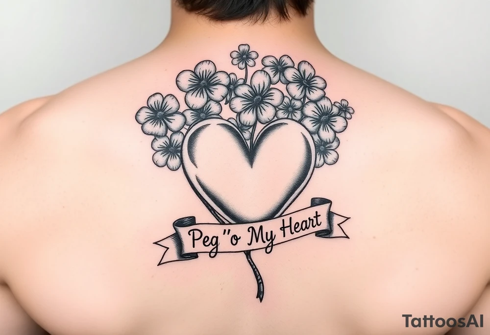Bunch of shamrocks with a big heart and a banner that says " Peg 'o My Heart " tattoo idea