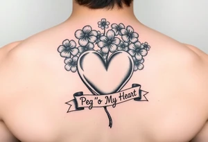 Bunch of shamrocks with a big heart and a banner that says " Peg 'o My Heart " tattoo idea