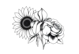 Sunflower,iris and a Rose flowers tattoo idea