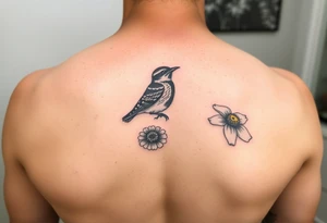 Meadowlark, western yellow swallowtail, Indian blanket flower tattoo idea