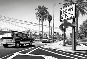 Crosswalk sign and post with “Levin St” and “Dixon Rd”. In the background there should be palm trees tattoo idea