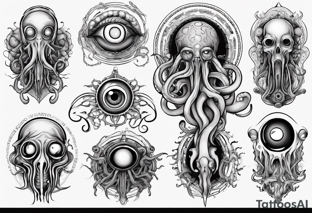 lovecraft them with eye and tentacle tattoo idea