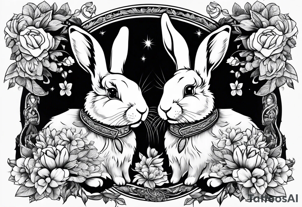 two opposite bunnies tattoo idea