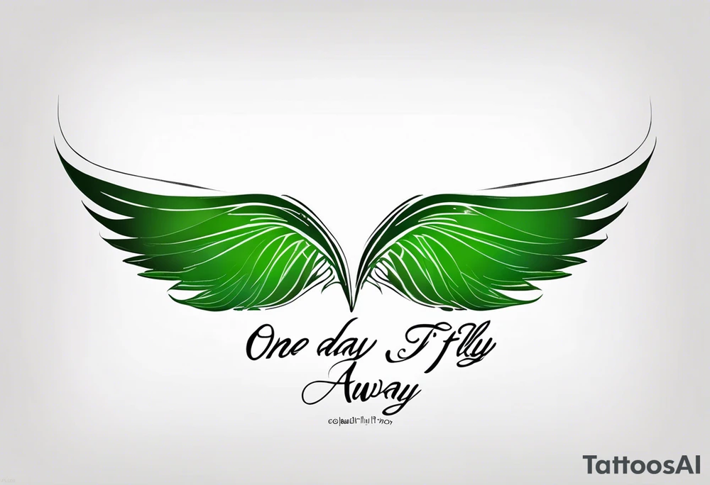 Green fairy wings with text “one day I’ll fly away” tattoo idea