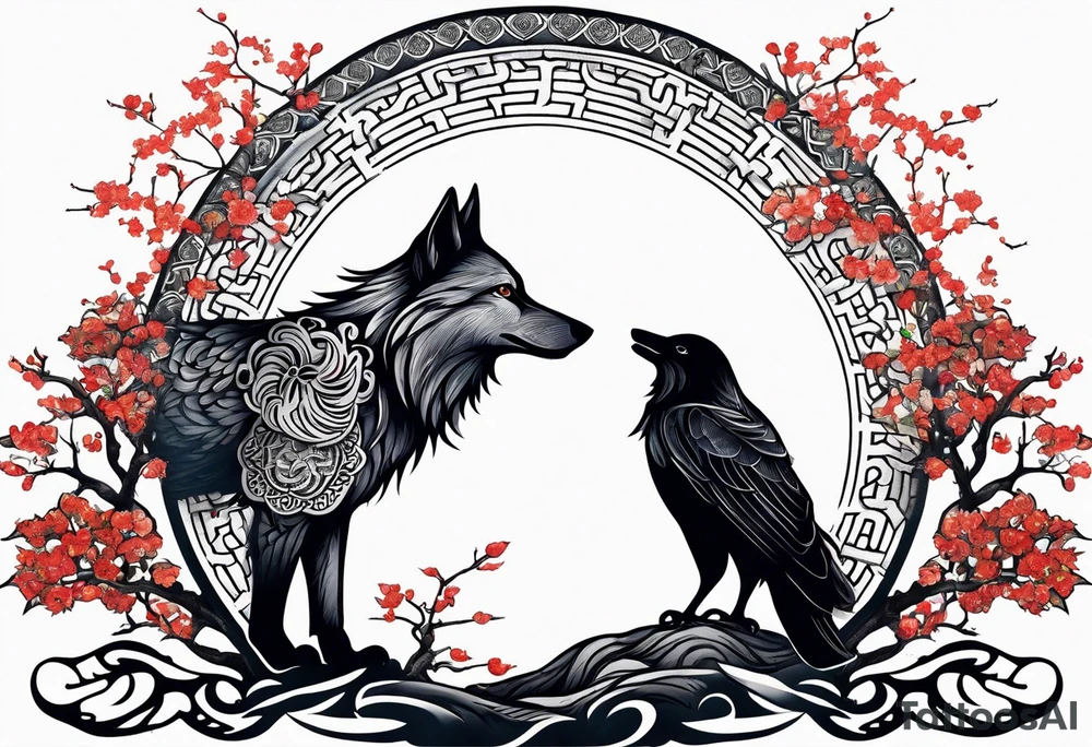 wolf raven and tree of life tattoo idea