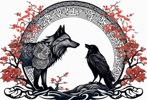 wolf raven and tree of life tattoo idea
