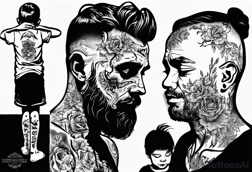Silhouette of a father with two children tattoo idea