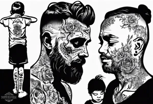 Silhouette of a father with two children tattoo idea