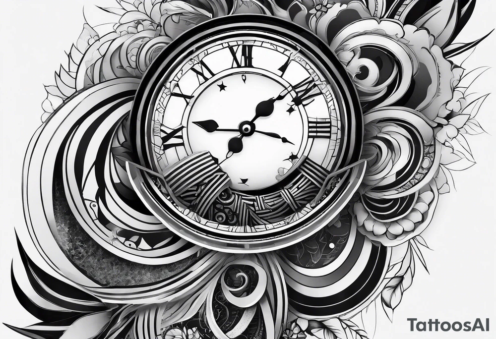forearm sleeve, clock, stairs tattoo idea