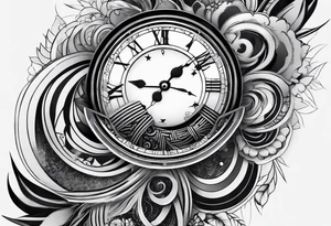 forearm sleeve, clock, stairs tattoo idea