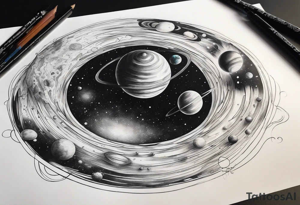 Planets orbiting a black hole tattoo idea