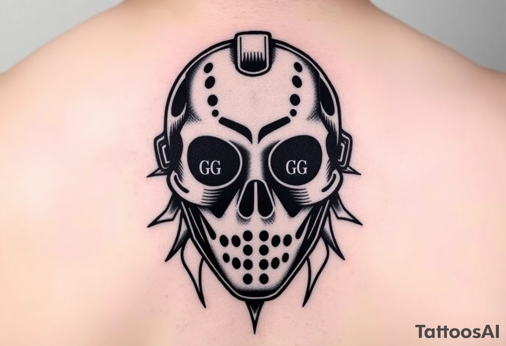 Skull with hockey mask initials GG tattoo idea