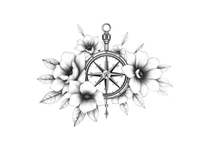 Flowers and compass tattoo idea