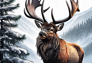 arm sleeve pine tree moutain elk tattoo idea