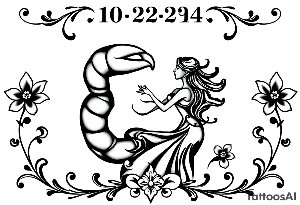 A cancer dedication with the date 10-22-24. With the name ‘Lady’. With salsa music and dancing elements. tattoo idea