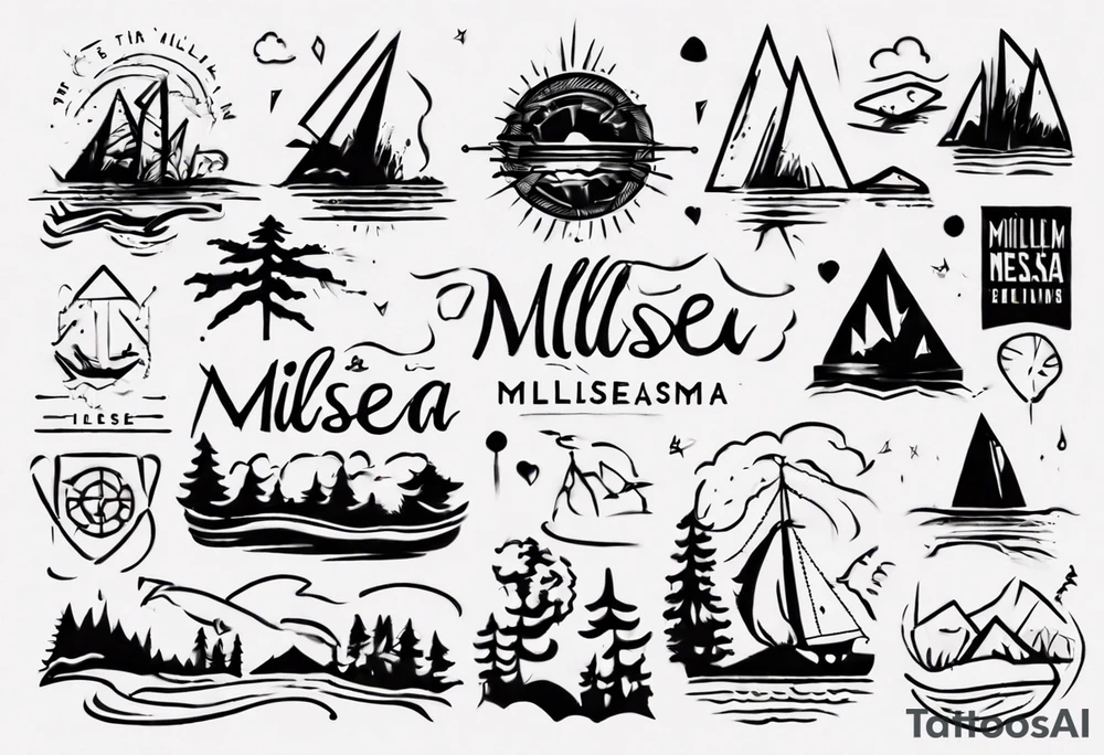 The word "MILLSEA", with an outdoors vibe. Block lettering tattoo idea