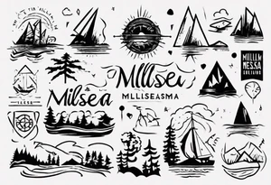 The word "MILLSEA", with an outdoors vibe. Block lettering tattoo idea
