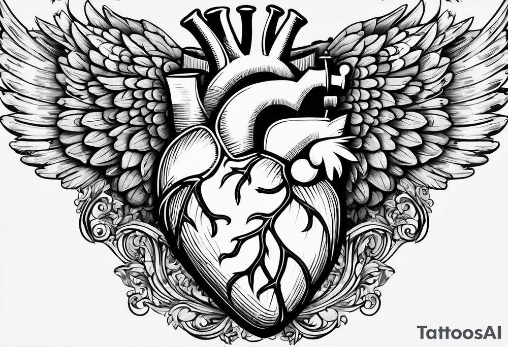 heart, wings, music tattoo idea