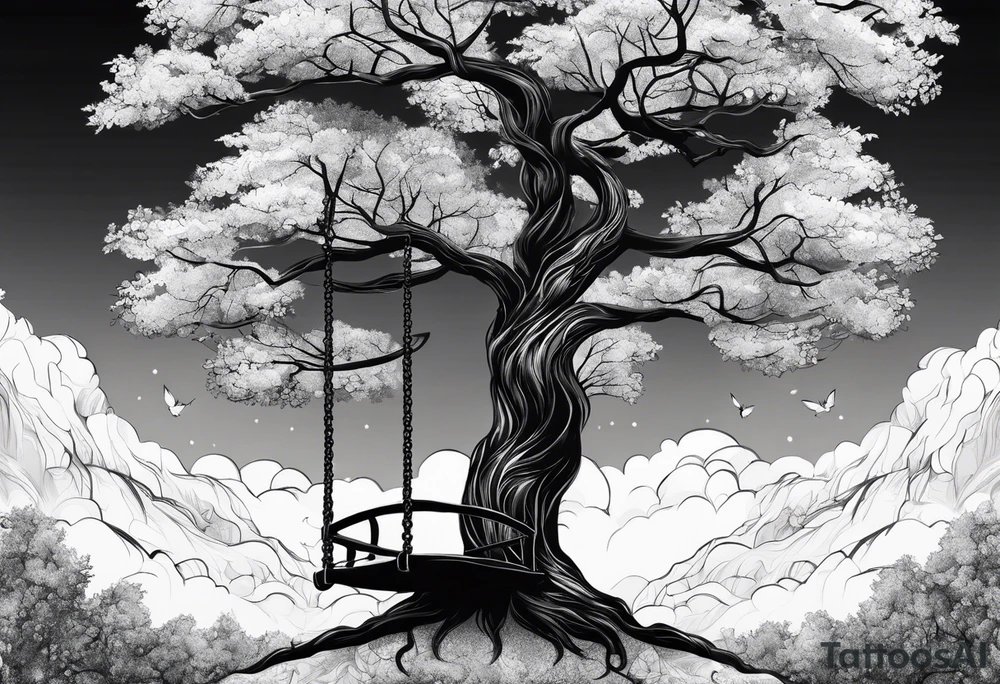 Tree with swing and kids playing tattoo idea