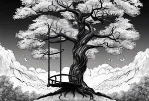 Tree with swing and kids playing tattoo idea
