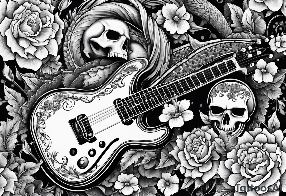 Guitar, skulls, flowers, cute dragon tattoo idea