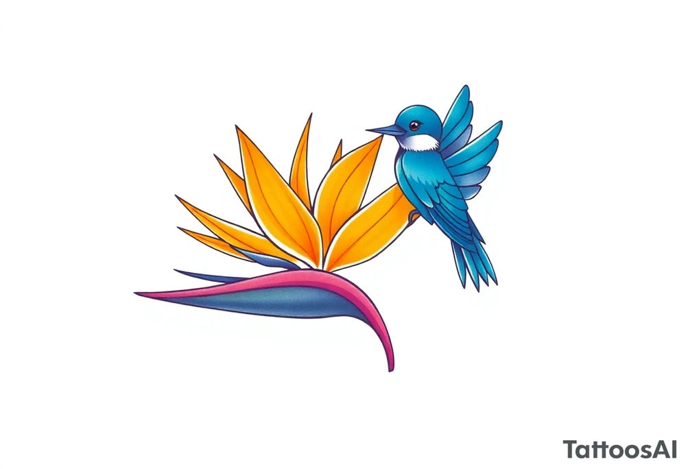 Bird of paradise flower with blue bird tattoo idea