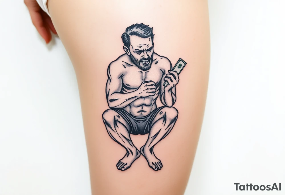 pathetic beta male with disgusting saggy body and limp dick on his knees offering money tattoo idea