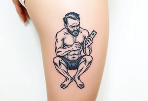 pathetic beta male with disgusting saggy body and limp dick on his knees offering money tattoo idea