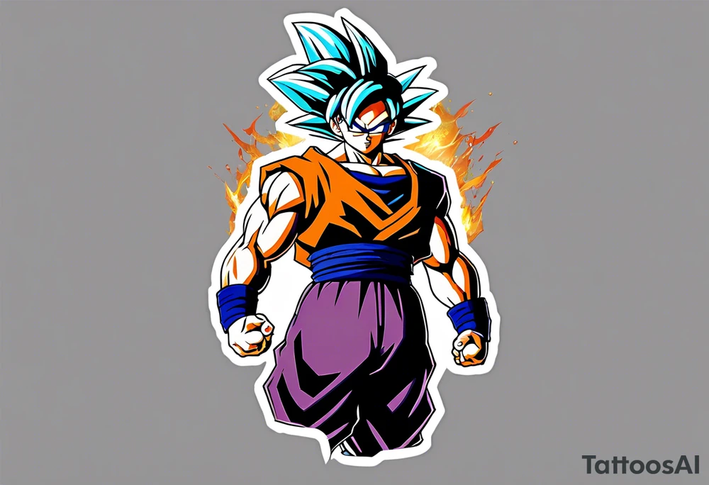 An anime-style tattoo of a character from Dragon Ball, depicted in a dynamic and powerful pose. The character’s unique traits and expressive details are highlighted to capture their personality and strength. This design embodies the intense, iconic anime style that Dragon Ball is known for, with vibrant colors and strong lines tattoo idea