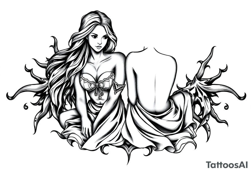 Two sisters sitting next tattoo idea