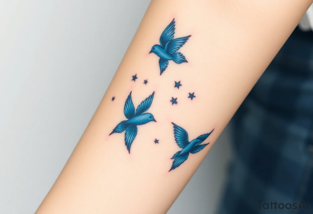 blue birds flying to the stars tattoo idea