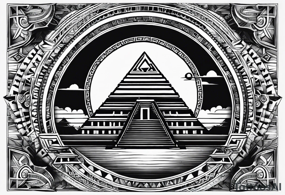 Aztec princess pyramid solar eclipse ollin symbol tattoo idea